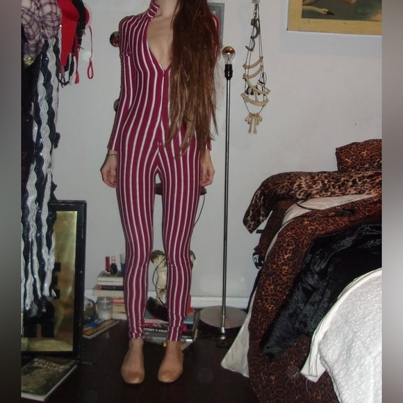 Pants - indie sleeze american apparel inspired Striped Red and White Jumpsuit